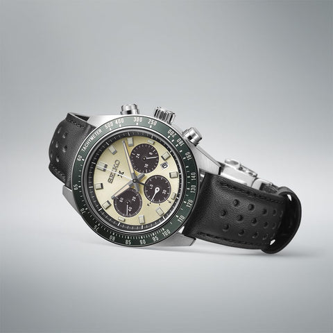 Seiko 精工手表 Prospex SPEEDTIMER 太阳能计时码表 Large, 表壳:银/表盘:奶油色/表带:黑色(小牛皮)