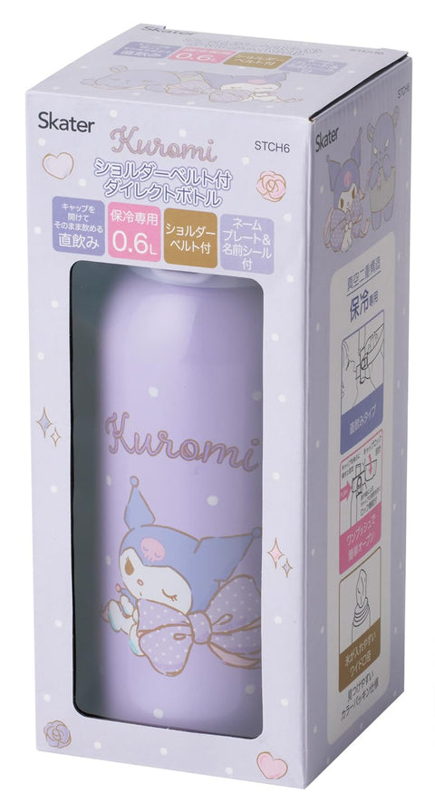 Skater STCH6 Children's Stainless Steel Water Bottle, Direct Drinking, 20.3 fl oz (600 ml), Children's Friendly Lightweight Type, Sanrio Chromi, Big Ribbon, For Girls, Cold Insulation, Water Bottle,