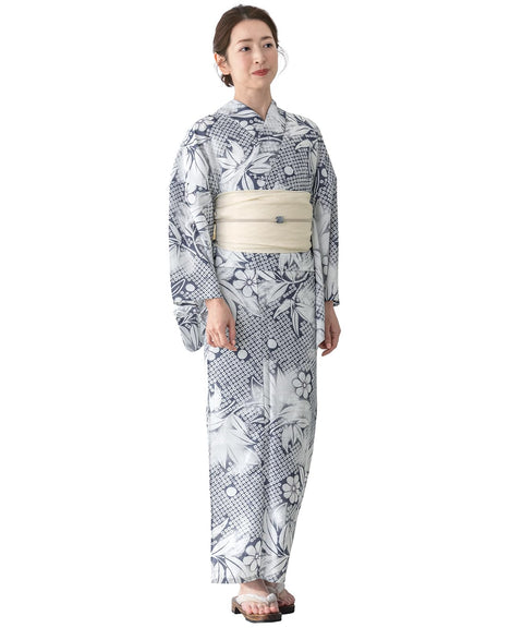 Soubien Floro Women's Yukata Set of 4, Separate, New Two-Part Yukata (Yukata, Waistband, Date Tightening, Geta Clogs)
