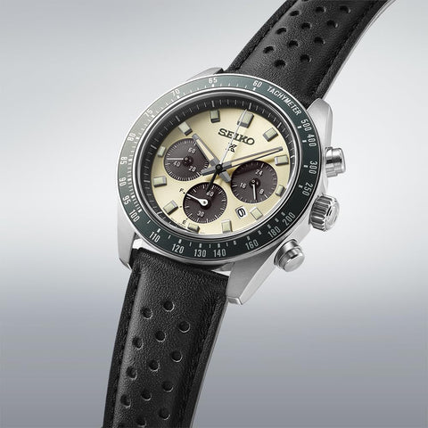 Seiko 精工手表 Prospex SPEEDTIMER 太阳能计时码表 Large, 表壳:银/表盘:奶油色/表带:黑色(小牛皮)