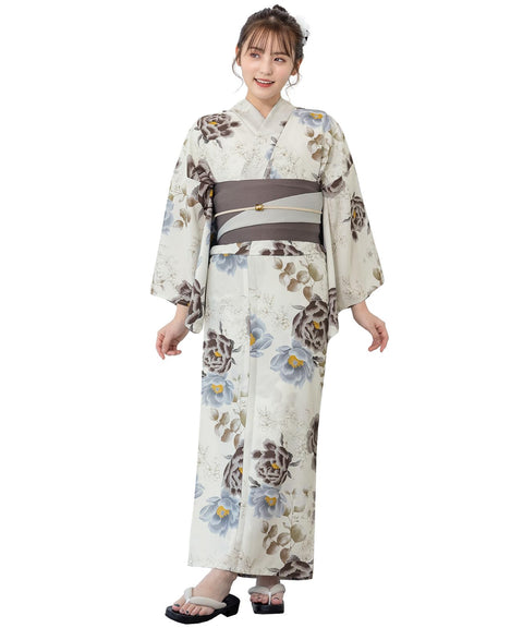 Soubien Floro Women's Yukata 4-Piece Set, Separate, New 2-Part Yukata (Yukata, Half-Width Sash, Date Clogs)