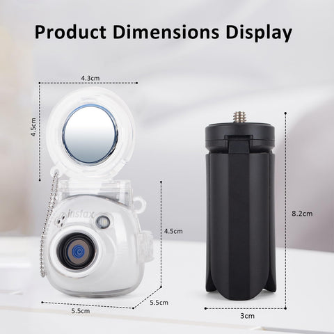 HIYQIN Fuji Mini Pal 保護ケース 自撮りミラーと三脚付き クリアケース 黒い三脚 Instax Mini Palインスタントカメラに対応 - Fuji Palカメラアクセサリー