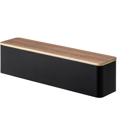 Yamazaki 5405 Cutlery Case with Lid, Long, Brown, Approx. 12.9 x 3.0 x 3.0 inches (32.7 x 7.5 x 8 cm), Phosphor Dust Proof, Includes Dividers