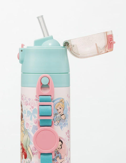 Skater SKCP3 Children's Stainless Steel Water Bottle, 2-Way Drinking Straw, 13.5 fl oz (400 ml), Cup Drinking, 11.8 fl oz (350 ml), Children's Friendly, Lightweight Type, Disney Princess, 25 Girls,