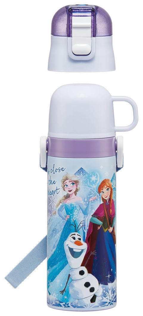 Skater SKDC4 Children's Stainless Steel Water Bottle, 2-Way Direct Drinking, 16.5 fl oz (470 ml), Cup Drinking, 15.2 fl oz (430 ml), Kid-friendly Lightweight Type, Disney Frozen 25 Girls, Thermal,