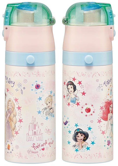 Skater SKDC3-A Children's Stainless Steel Water Bottle, 2-Way Direct Drinking, 14.2 fl oz (420 ml), Cup Drinking, 11.8 fl oz (350 ml), Princess 23, Kid-friendly Lightweight Type, Girls, Hot and Cold