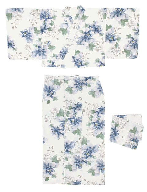 Soubien Floro Women's Yukata Set of 4, Separate, New Two-Part Yukata (Yukata, Waistband, Date Tightening, Geta Clogs)