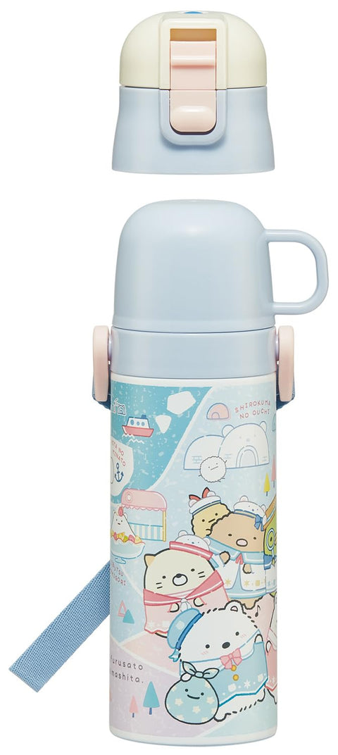스케이터 (스케이터) 어린이용 스테인리스 스틸 물병, 투웨이, 다이렉트 드링크, 470ml, 컵 드링크, 430ml, 어린이용 경량 타입, 스밋코 구라시, 폴라베어 홈타운, 여아용, 단열 물병, 스포츠 보틀, 어린이, 어린이, 어린이, 물병, SKDC4-A