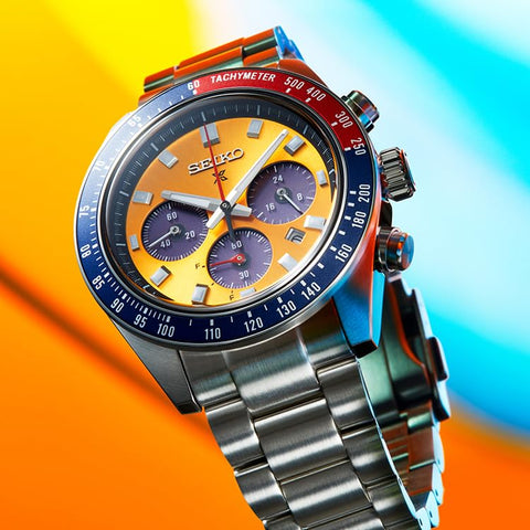 Seiko 精工手錶 Prospex SPEEDTIMER 太陽能計時碼錶 Large, 錶殼:銀/錶盤:亮黃色, 手鍊類型
