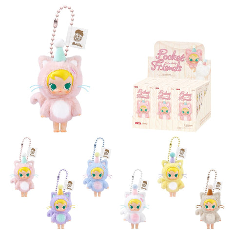 POP MART Baby Molly Pocket Friends 系列 毛绒玩具挂件【混装盒6块】 Pop Mate Gacha Kacha 百叶窗 盒装 手办 塑料模型 高级 玩具 PVC 软乙烯基 原创 人物 生日礼物