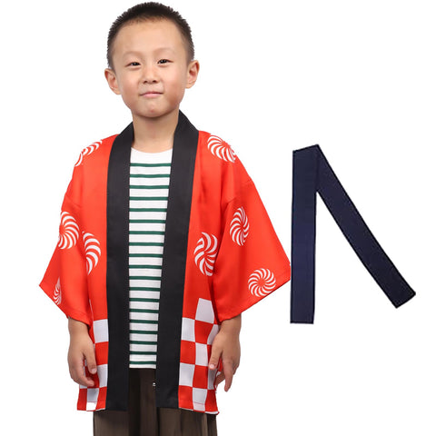 TOuWA Happi Happi Children's Festival, Waist Strap, Autumn Festival, School Events, Events, Cosplay, Costume, Souvenir, Present, Connected Pattern, Set of 2 (Festival Happi, Obi)
