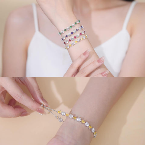 Fancime Women's Bracelet, 12 Months Birthstone, "Lumine", Tennis Bolo Bracelet, Diamond-Cut, Gem Silver, Slide-Type, Adjustable Bracelet, Charm, Christmas, Birthday, Anniversary, Present, Gift
