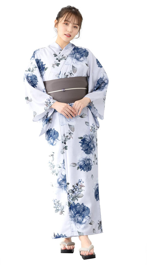 Soubien Floro Women's Yukata Set of 4 Pieces, Separate, New Two-Part Yukata (Yukata, Half-width Obi, Date Tightening, Geta Clogs)