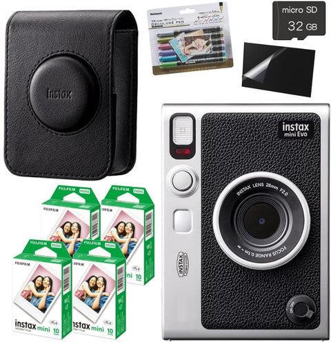 趣奇 instax mini Evo 黑色&收纳包&趣奇胶片40张&装饰笔&microSD 32GB&液晶屏保护膜（黑色，7件套）