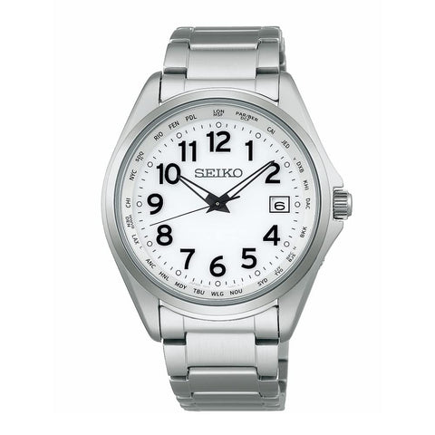 Seiko Selection Men's Wristwatch, Titanium Solar Radio, World Time Function, Silver/White (Arabic numerals), 1 piece, Metal band (pure titanium)