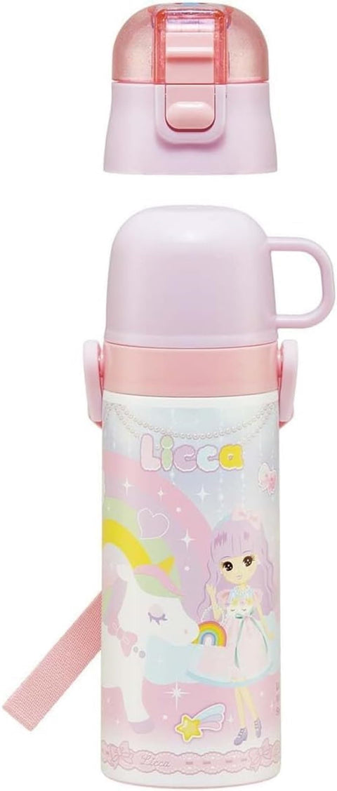 Skater SKDC4-A Children's Stainless Steel Water Bottle, 2-Way Direct Drinking, 16.5 fl oz (470 ml), Cup Drinking 15.2 fl oz (430 ml), Licca-chan, Kid-friendly Lightweight Type, For Girls, Hot and Cold