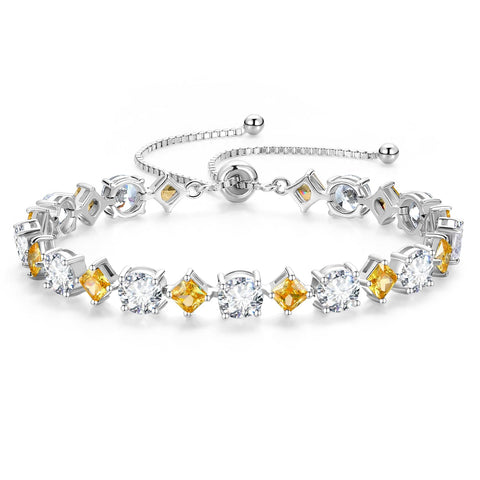 FANCIME 手链 女士 12个月 诞生石 "Lumine" 网球 BOLO 手镯 钻石切割 宝石 银 滑动式 可调节 手镯 护身符 圣诞节 生日 纪念日 礼物包装