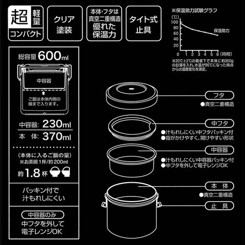 Skater STLB1AG-A Thermal Lunch Box, My Neighbor Totoro, March, 20.3 fl oz (600 ml), Bowl Shape, Antibacterial, Vacuum, Stainless Steel