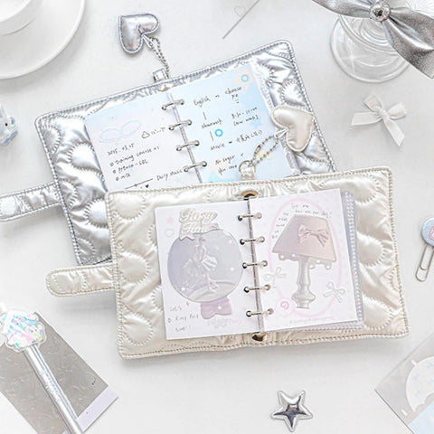 Sticker Book Binder Sticker Mat Cute Bon Drop Stickers Binder M5 Size Binder Card Pocket with Leather Ring Heart Shaped Cotton Filled Fluffy Soft Meeting Notebook Folder Card Sleeve (Blue)