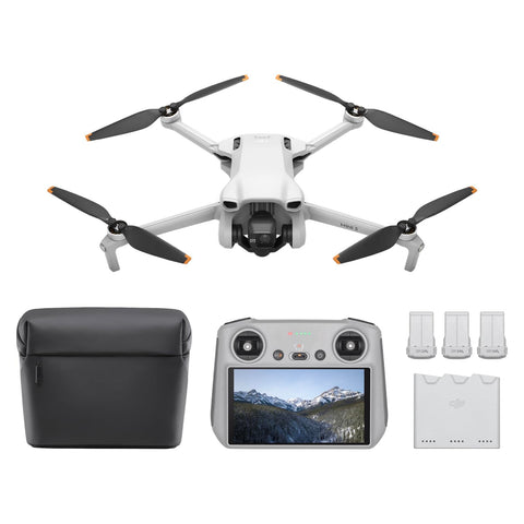 DJI Mini 3 Fly More Combo (DJI RC Included) Drone, Shooting Small, 4K Mini Drone, Camera Included, HDR Video Recording, 2 x Extra Batteries (38 Minutes of Life), For Beginners, Vertical Shooting,