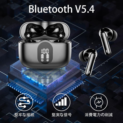 Bluetooth 5.4 Wireless Earphones, ENC Noise Canceling, Touch Control, iPhone/Android/iPad, Auto Pair, 40 Hrs Playback, Ultra Comfy, LED Display, Type-C, IPX7, Lightweight, Sports/Web/Commuting, Black