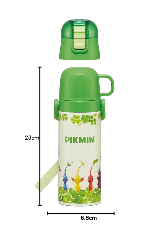 Skater SKDC4-A Children's Stainless Steel Water Bottle, 2-Way Direct Drinking, 16.5 fl oz (470 ml), Cup Drinking, 15.2 fl oz (430 ml), Pikmin, Kid-friendly Lightweight, Boy, Insulated, Sports Bottle,