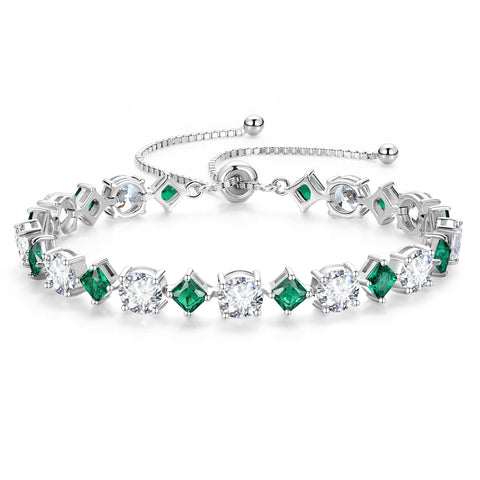 Fancime Women's Bracelet, 12 Months Birthstone, "Lumine", Tennis Bolo Bracelet, Diamond-Cut, Gem Silver, Slide-Type, Adjustable Bracelet, Charm, Christmas, Birthday, Anniversary, Present, Gift