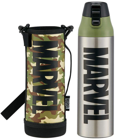 스케이터 (스케이터) 스포츠 보틀, 다이렉트 드링크 워터 보틀, 990ml, 마블 로고, 밀리터리, 병 커버 포함, KSDC10S