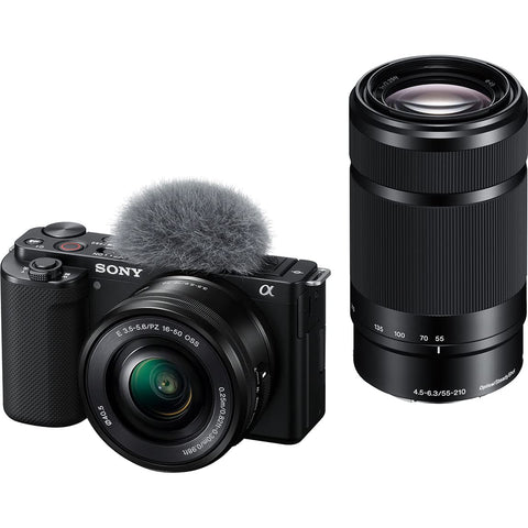 Sony Vlog Camera with Interchangeable Lens VLOGCAM APS-C Mirrorless SLR Camera ZV-E10 Double Zoom Lens Kit (Included Lens: SELP1650+SEL55210) with Windscreen Black ZV-E10Y B