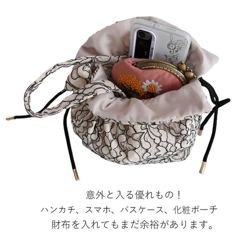 [HOHO AYUMU] レース巾着 花柄 卒業式 バッグ 袴 浴衣 夏祭り 花火大会 成人式 振袖 巾着バッグ レース ドレープ フリル 丸底 角底