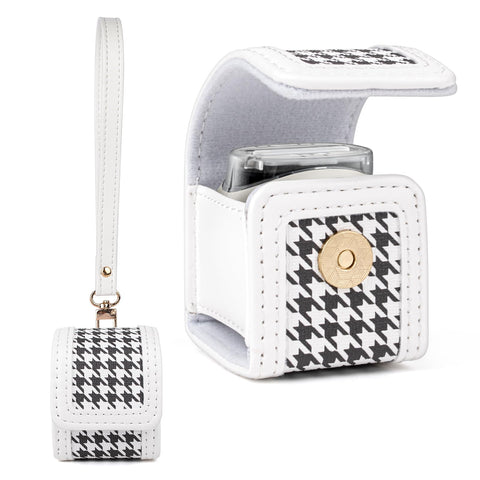 HIYQIN instax mini Pal専用ケース 実用的な収納バッグ Instax PAL用 ポータブルカメラカバー 収納保護キャリングバッグ 腕ストラップ付き 軽量耐久性良 携帯型 落下防止 防塵 ミニケース 千鳥格子 スタイリッシュ（ホワイト）