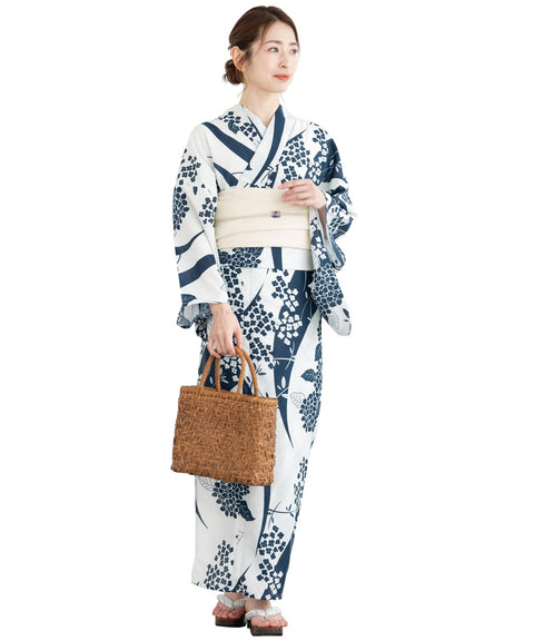 Soubien Floro Women's Yukata Set of 4, Separate, New Two-Part Yukata (Yukata, Waistband, Date Tightening, Geta Clogs)