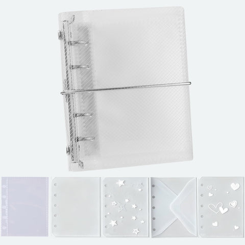 Sticker Notebook, Transparent M5, Clear Binder, 5 Holes, Sticker Planner Mount, Set of 18 Refills, 5 Types of Designs)