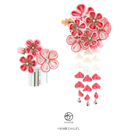 (索比恩)髮飾 成年儀式 畢業典禮 2件套 花 旋鈕細工 髮飾 髮飾 簪