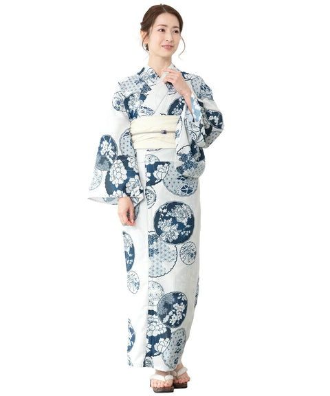 Soubien Floro Women's Yukata Set of 4, Separate, New Two-Part Yukata (Yukata, Waistband, Date Tightening, Geta Clogs)