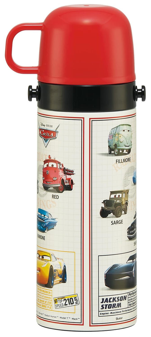 Skater SKDC4 Children's Stainless Steel Water Bottle, 2-Way Direct Drinking, 16.5 fl oz (470 ml), Cup Drinking, 15.2 fl oz (430 ml), Kid-friendly Lightweight Type, Disney Cars, 25 Boys, Thermal, Cold