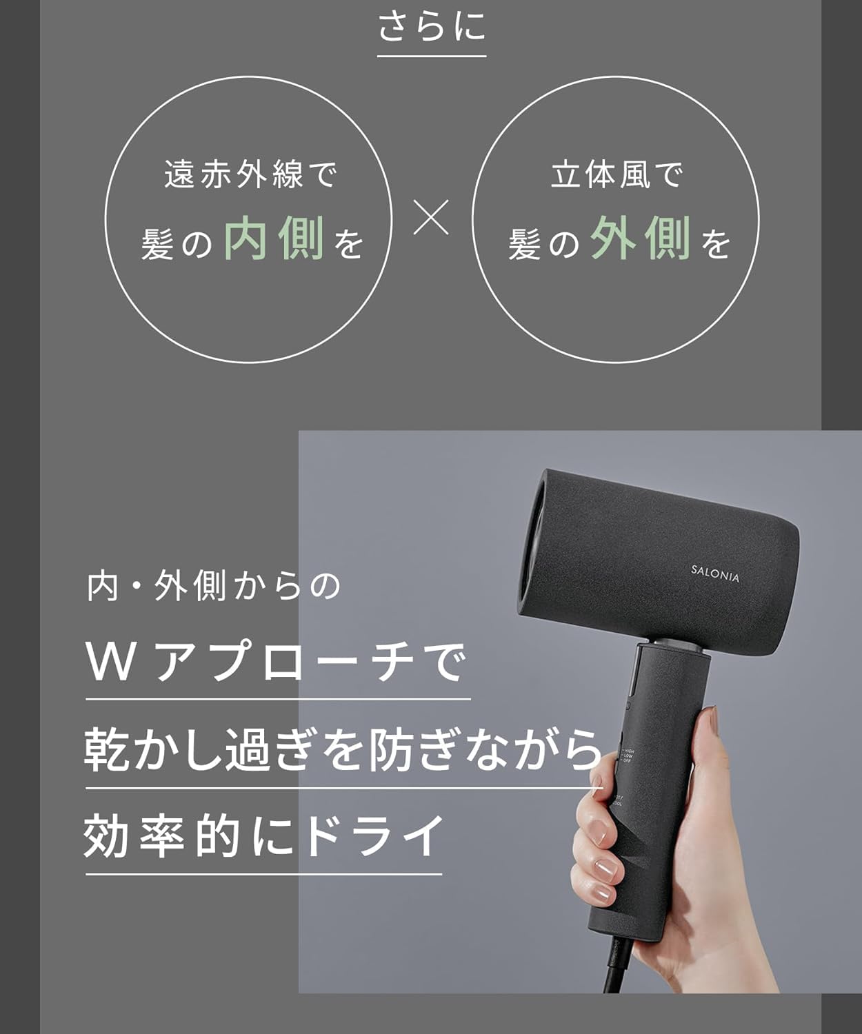 SALONIA サロニア エアトリートメント ドライヤー 大風量 速乾 軽量