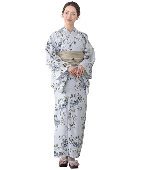 Soubien Floro Women's Yukata Set of 4, Separate, New Two-Part Yukata (Yukata, Waistband, Date Tightening, Geta Clogs)