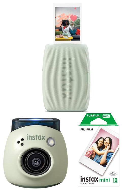 Fujifilm Cheki Smartphone Printer Instax Mini Link3 in Sage Green INS MINI LINK3 S GREEN & Handheld Camera Instax Pal in Pistachio Green with Wide-Angle Lens Multi-Format INS PAL GREEN & Instant