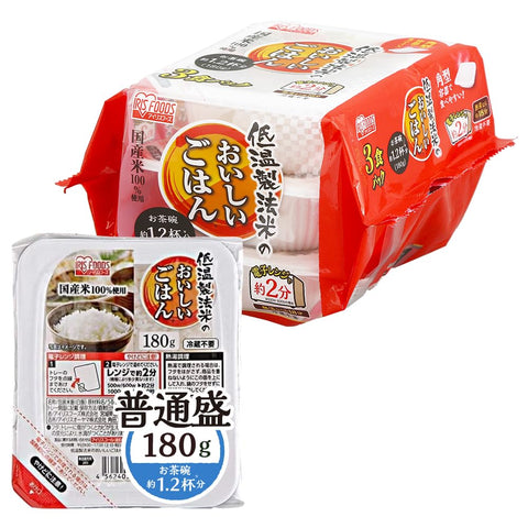 Iris Ohyama Pack Rice, 100% Domestic Rice, Low Temperature Rice, Emergency Food, Rice, Retort, 6.3 oz (180 g) x 3 Packs