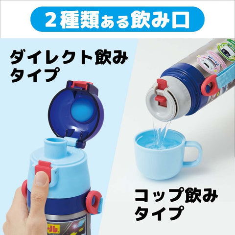 Skater SKDC3-A Children's Stainless Steel Water Bottle, 2-Way Direct Drinking, 14.2 fl oz (420 ml), Cup Drinking, 11.8 fl oz (350 ml), Plarail, 23 Children's, Lightweight, Lightweight, Boy, Hot and