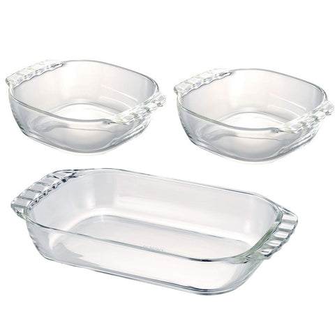 HARIO HTZ-2808 Heat-resistant Glass Toaster Dishes, Set of 3, Made in Japan