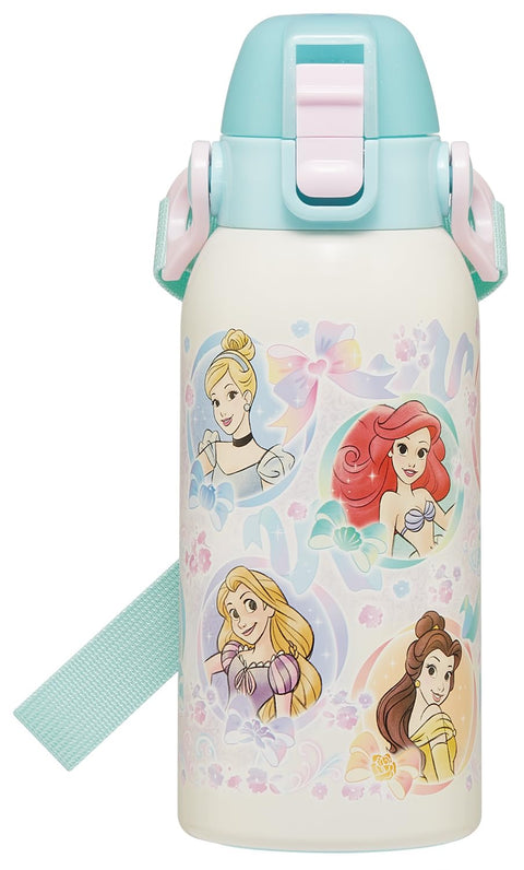 스케이터 (스케이터), 어린이용 스테인리스 스틸 물병, 직접 마실 수 있는, 600ml, 어린이용, 경량 타입, 디즈니 프린세스, 25명의 여아용, 단열 물병, 스포츠 보틀, 어린이용 물병, STCH6-A