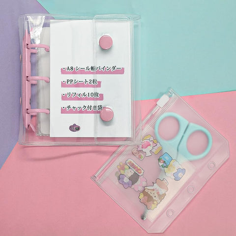 Winuin Sealing Notebook, Transparent, 3-Hole Binder, A8, Transparent Sealing Book, Binders, Mini Sealing Pad, Card Storage, Girls, Selling Goods, Removable, 2 pp Sheets, Storage Bag Included, Refills