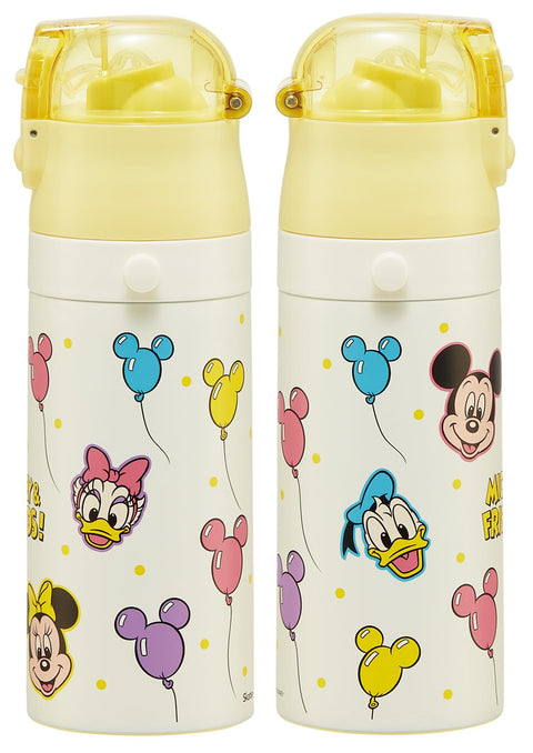 Skater SKCP3 Children's Stainless Steel Water Bottle, 2-Way Drinking Straw, 13.5 fl oz (400 ml), Cup Drinking, 11.8 fl oz (350 ml), Kid-friendly Lightweight Type, Disney, Mickey & Friends, Small