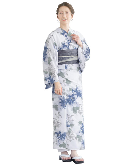 Soubien Floro Women's Yukata Set of 4, Separate, New Two-Part Yukata (Yukata, Waistband, Date Tightening, Geta Clogs)