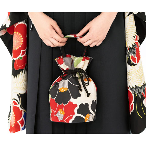 Soubien assort-bag0005 Drawstring Bag, For Furisodes, For Coming Of Age Ceremonies, Graduation Ceremonies, Retro Japanese Pattern, Tassel Decoration, Made in Japan