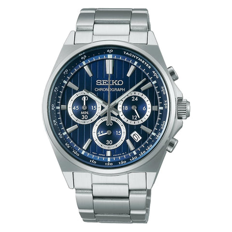 Seiko Selection S Series, Battery Operated Quartz, Chronograph, Men's, Case: Silver, Dial: Blue, Bracelet Type
