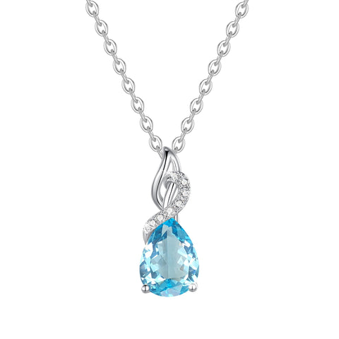 FANCIME Women's Diamond Necklace, 14K White Gold, 12 Months, Birthstone, Teardrop Pendant, Silver Chain, Mother's Day, Christmas, Birthday, Anniversary, Gift Wrapping Included