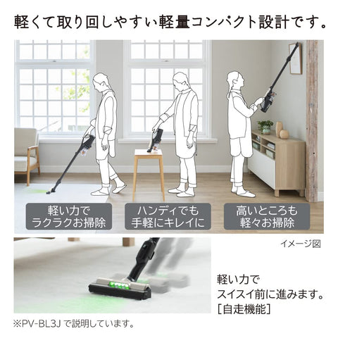 日立 掃除機コードレス スティッククリーナー 軽量 1.1Kg 自走式 LEDライト PV-BL3J ラクかるスティック 日本製 シャンパンゴールド ハンディクリーナー スタンド付き